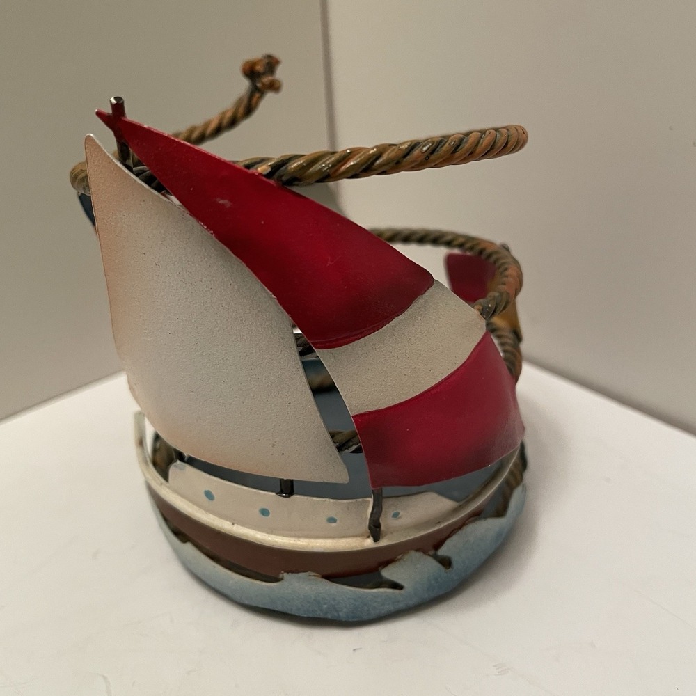 Candle Holder Sleeve Nautical Sailboat Metal